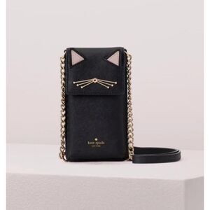NWOT Retired Kate Spade 2019 Black Cat Texture Leather Phone Wallet Crossbody Ba